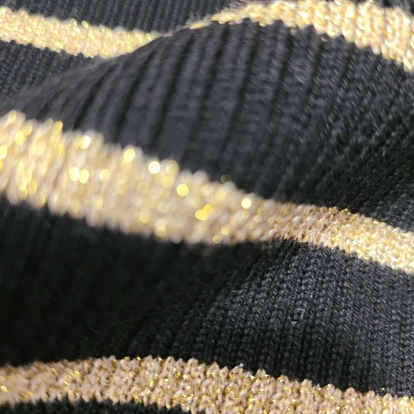 *SOLD* NEW Ralph Lauren Womens Sweater Small Turtleneck Striped Black Gold - Picture 5 of 9